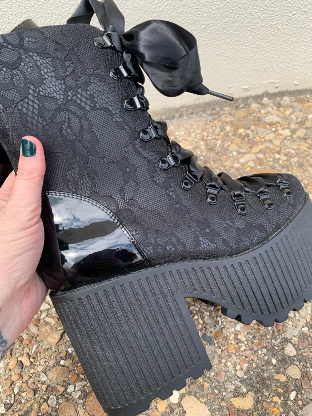 STRANGE CVLT Pandora Fabric Lace Black Boots, 8 - Picture 14 of 16